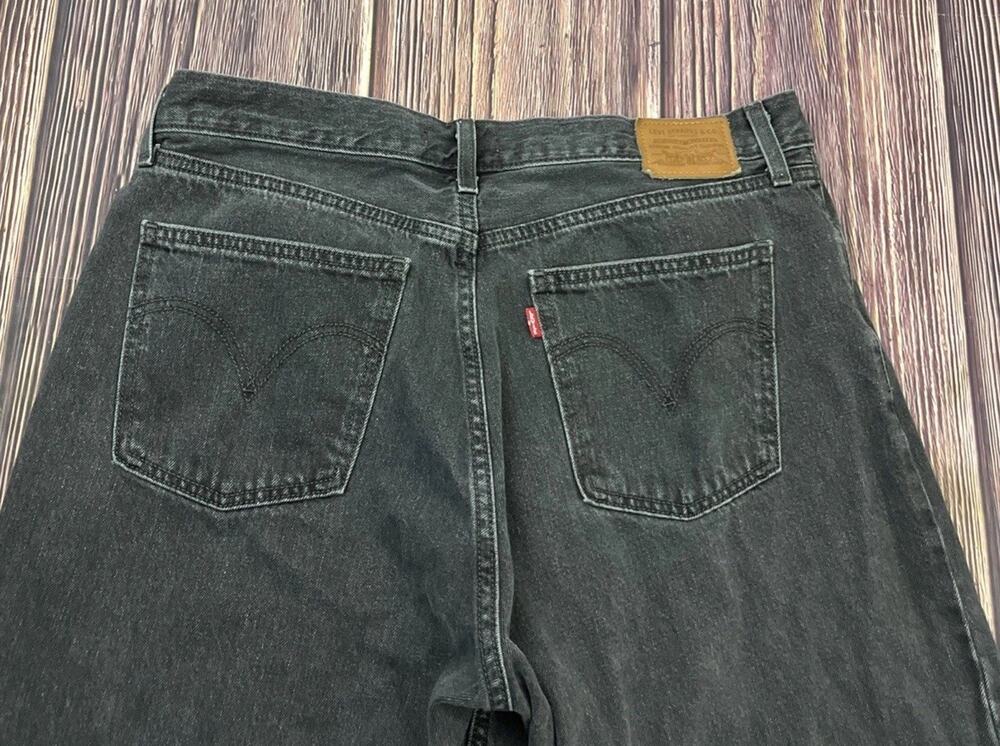 💋 Levi's Baggy Dad Jeans Black Relaxed Straight Leg Womens Size 32 Premium